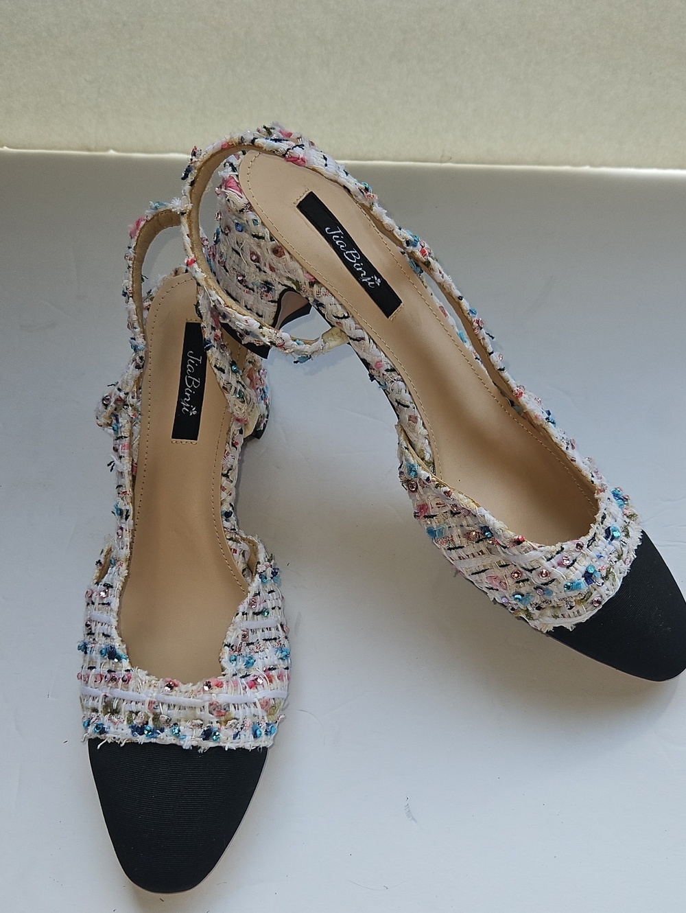 Tweed Slingback Heels with Black Cap Toe - Multicolor